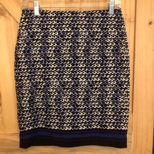 Ann Taylor Blue and Black Circle Pattern Pencil Skirt Size 4P Lined